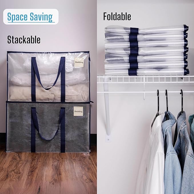 VENO 6 Pack Moving Bags and Large Christmas Decoration Storage Bins with lids. Alternative to Moving Boxes, Packing Supplies for College. Heavy Duty Totes (Clear, 6 Pack)