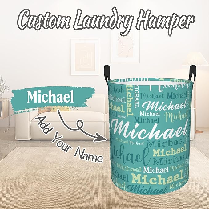 Custom Name Laundry Hamper, Personalized Laundry Baskets with Name for Boys Girls Women Men, Customized Collapsible Dirty Clothes Hamper Easy Storage Gifts for Bedroom Bathroom Living Room
