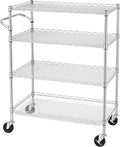 Finnhomy 4 Tier Heavy Duty Commercial Grade Rolling Cart with Handle Bar, Metal Wire Utility Cart with Wheels, Kitchen Service Trolley on Wheels, Shelf Size 18" D x 36" W, NSF, Chrome