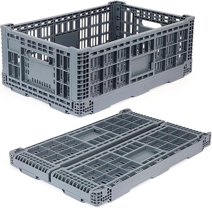 Collapsible Milk Crates for Storage, 52L Storage Crates, Heavy Duty Milk Crate, Plastic Storage Bins Containers for Organizing, Grocery & Camping (1 pack)(23.64" W x 15.76" L x 8.67" H)