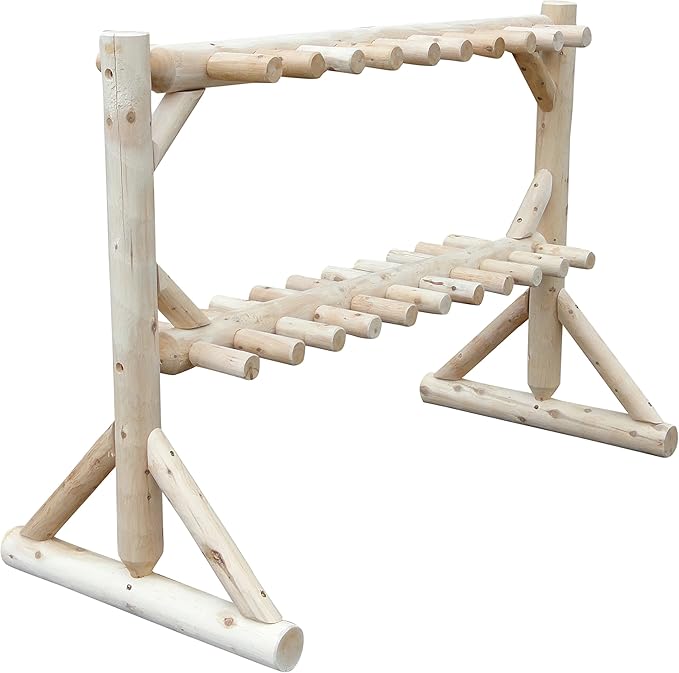17-Place Freestanding Log Ski Rack Holder, Indoor & Outdoor Snowboard Racks, Standing Storage, Garage Racks for Snow Skis, Durable Snowboard Rack Garage Storage Organizer - Unfinished