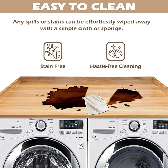 Royxen Washer Dryer Countertop with Solid Wood Core,54“W x 27.5D Laundry Countertop with Edge Rails,Washer and Dryer Topper for Laundry Room Organization (Oak)