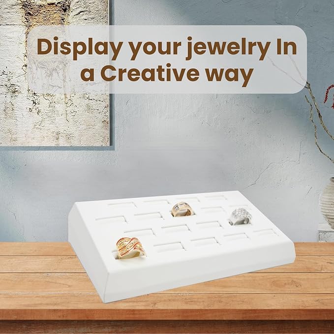 Novel Box 18-Slot White Leatherette Rings/Earrings/Cufflinks Holder Tray 8.25x4.5x1.75 Inches - Ring Holder Organizer for Selling or Personal Use - Jewelry Display Trays for Special Occasions