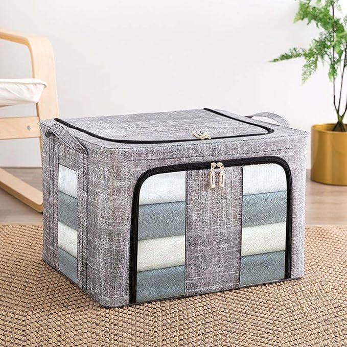 Storage Bins for Clothes - 66L with Clear Window Box - Large Clothes Storage Bins with Lids - for Bedroom Home Apartment Closet Fabric Bed Sheets Comforter Toys Garment Organization