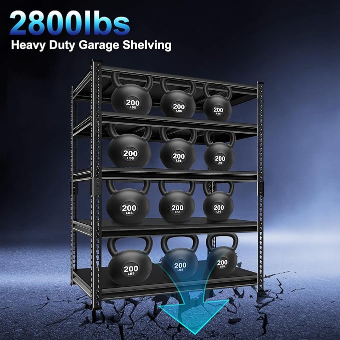 Heavy Duty Garage Shelves - 48''W 2,500Lbs Steel Metal Adjustable Utility Industrial Storage Shelving Rack Units for Warehouse Basement 5 Tier Black 47.2" W x 17.7" D x 78" H