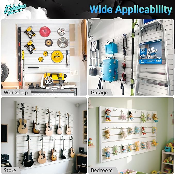 Ezlaino Slatwall Panel 4FT x 4FT, PVC Slat Wall Storage System, Waterproof, Durable& Easy to Install, Compatible with Most Hooks, Ideal for Garage Storage & Home Decoration, White