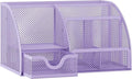 EasyPAG Mesh Desk Organizer with Drawer Multi-functional Pen Holder Stationery Organizer for Office School Supplies 6 Compartments Dorm Organizers and Storage for Desk, Light Purple