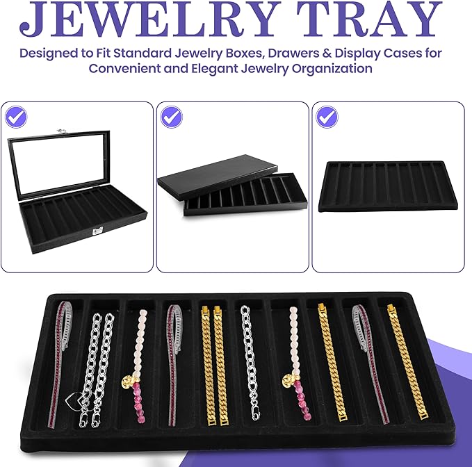 Novel Box 5 Pack 10-Slot Black Liner Jewelry Storage Tray Inserts 14.75x8.25x1 Inches - Jewelry Organizer Pad for Drawers & Store Displays - Jewelry Display Pads for Necklaces Bracelets & Chains
