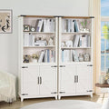 5 Tier Bookshelf 70in Tall Bookcase with Barn Doors and Storage Cabinet, White Farmhouse Book Shelf with Adjustable Shelves, Wood Freestanding Display Bookshelves for Bedroom, Kitchen (2PCS)
