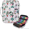 JAKAGO 220 Slots Colored Pencil Case Large Capacity Pen Holder for Artist Painter Zipper Organizer Bag for Marker Highlighter Storage Case for Office Sketch Travel Supplies (Green Plant Cat)
