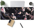 Plum Blossom and Moon Large Mouse Pad, Japanese Flowers Gaming Desk Mat, XL Keyboard Desk Pad Mat for Desktop, 31.5"x11.8" Non-Slip Base Big Mousepad with Stitched Edges