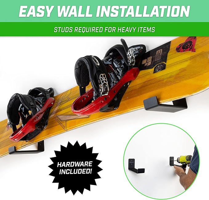 GoSports Universal Snowboard & Skateboard Wall Mount Display Racks - 2 Pack Foam Padded Hangers