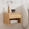 Floating Nightstand, Wall Mounted Bedside Table with Storage Drawer and Open Shelf, Modern Night Stand with Handless Design for Living Room, Bedroom, Dorm, Natural Oak