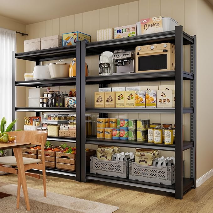 CJF Adjustable Garage Storage Shelves, 5-Tier Garage Shelving Heavy Duty, Metal Industrial Utility Shelf for Warehouse, Kitchen, Laundry Room,Warehouse-Black (71 "H x 47" W x 20" D)