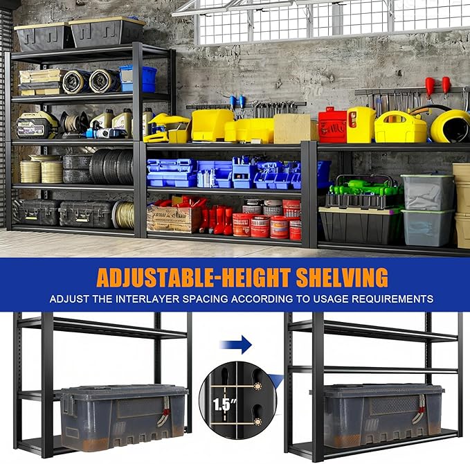 84''H Garage Shelving Heavy Duty, 3050LBS Storage Shelves, Adjustable Metal Shelf, Strong Steel Shelving, Metal Storage Rack for Garage Organization, Basement, Workshop.