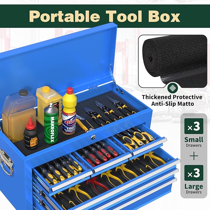 8-Drawer Heavy Duty Tool Chest with Wheels - Industrial Rolling Tool Box, Lockable Drawers & Smooth Glide System for Mechanics, Garage, Auto Repair Shop(Blue)
