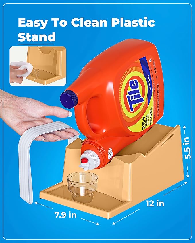 TidyFriend Laundry Detergent Holder Stand with Drip Tray, Laundry Soap Holder with Non-Slip Rubber Feet for Washing Space Organization, Angled Downward Slope for Easy Pouring (Beige)