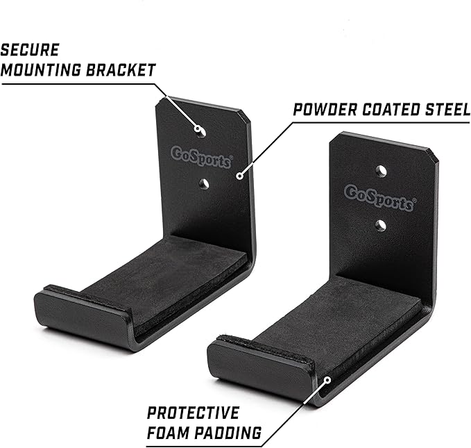 GoSports Universal Snowboard & Skateboard Wall Mount Display Racks - 2 Pack Foam Padded Hangers