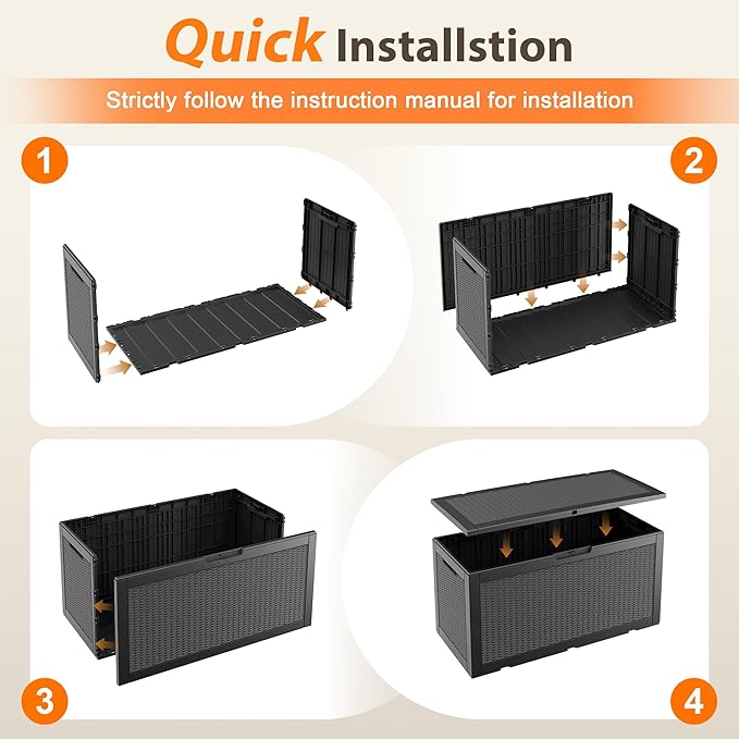 100 Gallon Outdoor Storage Box Waterproof, Resin Deck Box Doubles as 2-Person Bench Seat, Lockable Patio Storage Boxes Outdoor Waterproof for Furniture, Gardening Tools, Black