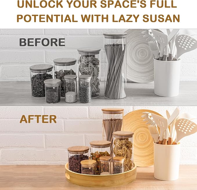 Lazy Susan Turntable Organizer 12 inch - Lazy Susan for Table Top, Countertop, Dining Table, Pantry - Kitchen Cabinet Organizersan (Bamboo)