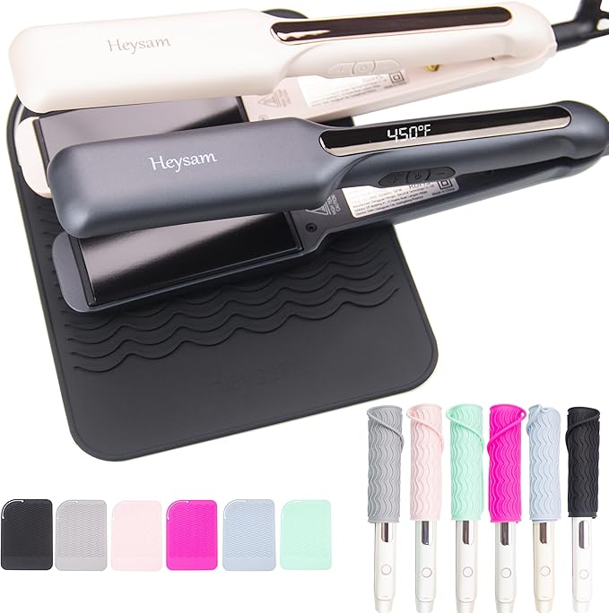 Heysam Heat-Resistant Silicone Mat for Curling Irons, Flat Iron Hair Straightener and Curler 2 in 1 Hair Styling Hot Tools, Flat Iron Travel Case Size 9.0 x 6.5 inches, Black