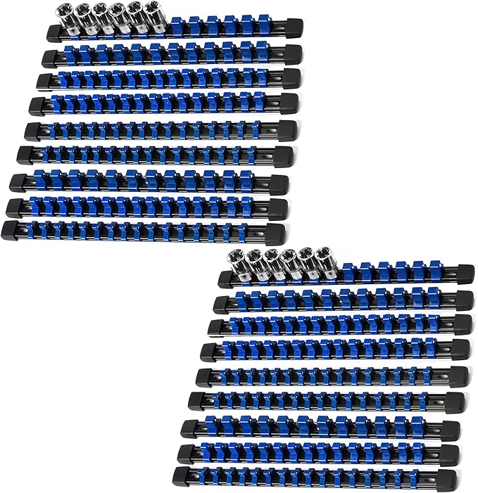Socket Organizer Drive ABS Tools - Blue Socket Holder, Premium Quality 18 Pieces Socket Holders Kit 1/4-Inch x 96 Clips, 3/8-Inch x 90 Clips, 1/2-Inch x 72 Clips（18PC,Blue)