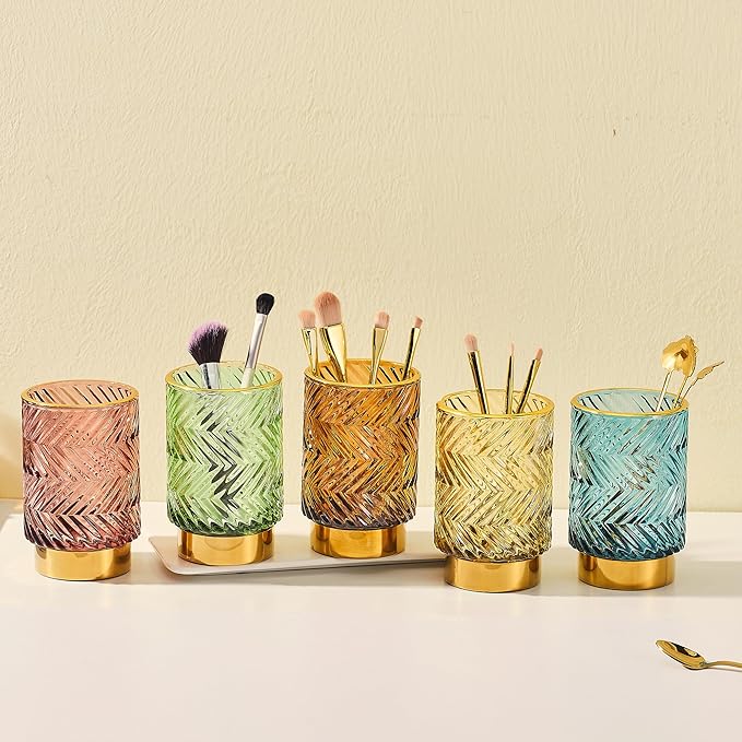 Makeup Brush Holder Organizer,Toothbrush Holders,Desk Pen Pencil Holder,Multifunctional Vintage Glass Brush Cup（A40-4-US）