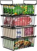 iSPECLE Freezer Organizer Bins - 4 Pack Stackable Deep Freezer Organizer Bins for 5 Cu.Ft Chest Freezer Easy Get Food from Bottom without Digging, Add Space Sort Store More Frozen Food, Black