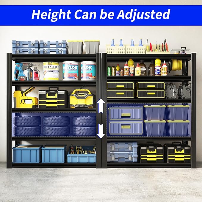 Metal Storage Shelving Heavy Duty, Shelves Unit for Garage, Adjustable 5 Tier Storage Rack, Industrial Utility Shelf for Garage, Warehouse, Basement, Kitchen,15.7" D x 31.5" W x 63" H, Black
