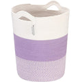 Sea Team Large Size Cotton Rope Woven Storage Basket with Handles, Laundry Hamper, Fabric Bucket, Drum, Clothes Toy Organizer for Kid's Room, 20 x 14 inches, Round Open Design, White & Mottled Purple