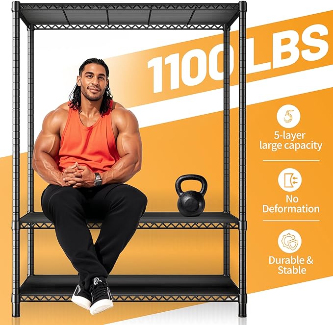 REIBII 5 Shelf Metal Shelving 72''H Storage Shelves Steel Wire Shelving for Storage Adjustable Garage Shelving Heavy Duty Shelves Storage Rack Pantry Shelves Kitchen Office Shelf,72''H X36''W X14''D