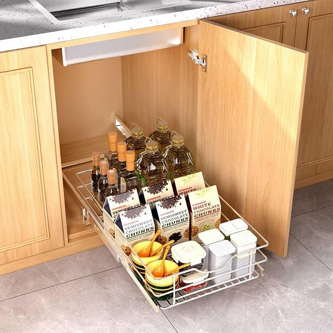 Pull Out Cabinet Organizer, (17½"W x 20"D), Soft Close Pull Out Cabient Drawer, Slide Out Cabient Organizer for Kitchen Base Cabinet, Pot and Pan Organization, Pantry Organization, Wire Basket