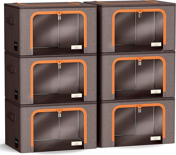 Sorbus Storage Bins with Metal Frame - Stackable & Foldable Clothes Organizer Bags - Oxford Fabric Storage Containers with Large Clear Window & Carry Handles Organization for Bedding Linen & Clothing