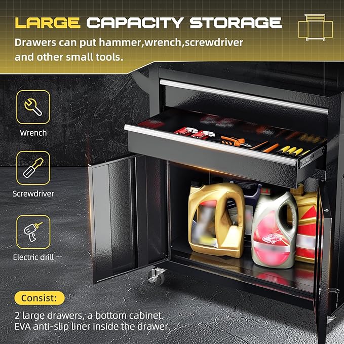 8-Drawer Rolling Tool Chest with Lock, Detachable Tool Cabinet Cart with Wheels, High-Capacity Mechanic Tool Organizer for Garage Workshop Warehouse Storage