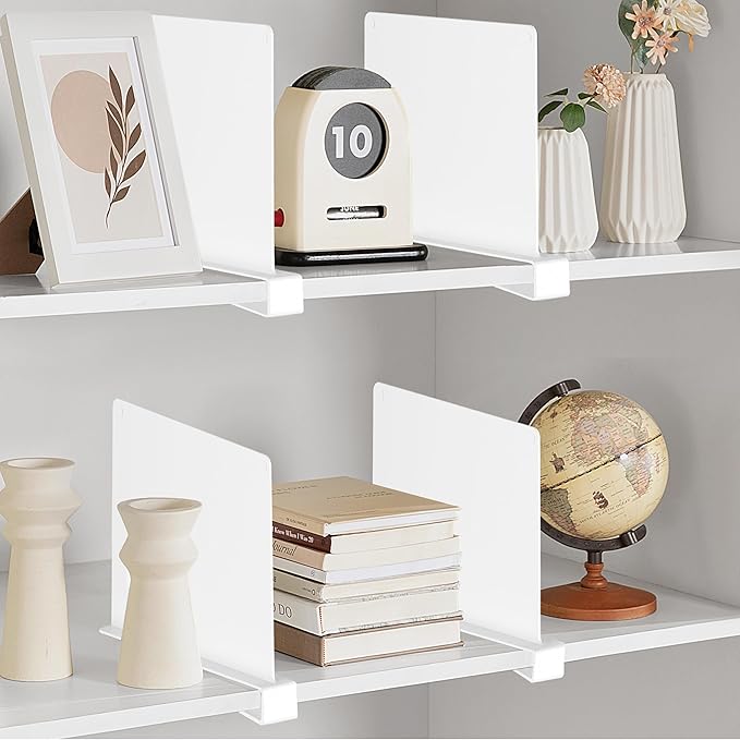HBlife 6 Pcs White Acrylic Shelf Dividers, Vertical Purse Organizer for Closet Perfect for Sweater, Shirts, Handbags in Bedroom and Kitchen, Closet Separators for Organization Cabinet