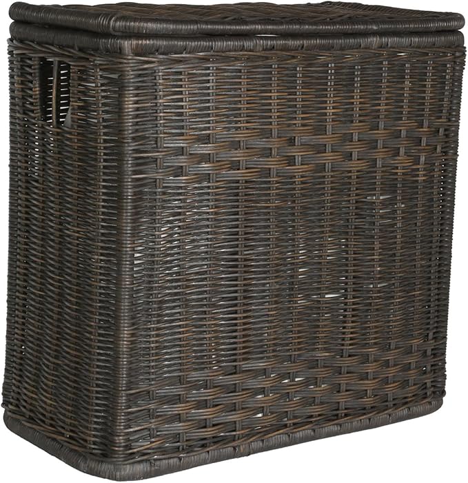 The Basket Lady 3-Compartment Wicker Laundry Sorter Hamper, 30 in L x 15 in W x 28 in H, Antique Walnut Brown