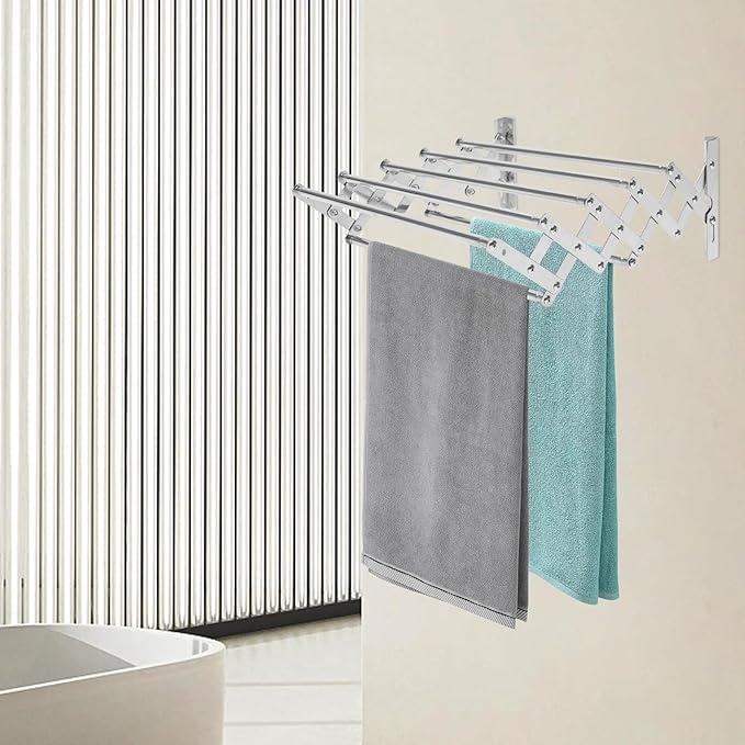 Wall Mounted Laundry Drying Rack, Retractable Clothes Drying Rack with Stable Base, Stretching Back, Forth, Left, Right, Folding Clothing Collapsible for Clothes Hanging