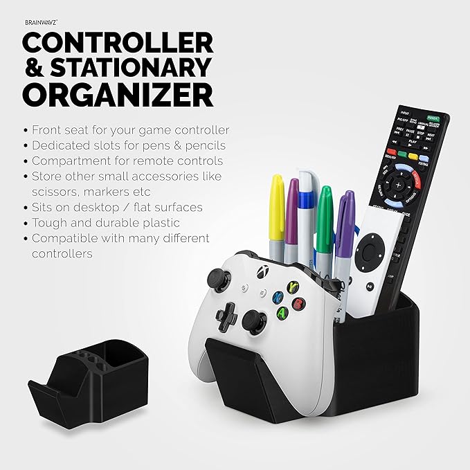 BRAINWAVZ Game Controller, TV Remote Control & Pens Pencils Stationery Storage Desktop Organizer Holder, Universal Design for Xbox ONE PS5 PS4 PC Gamepads, Reduce Clutter (D04)