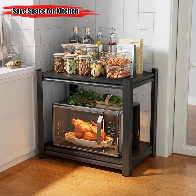 Kitchen Storage Rack,2 Tier Metal Shelving Unit,Small Pantry Shelves for Kitchen Counter,Shelf Organizer for Baker/Book, 20”Wx14”Dx22”H (2Tier-20”Wx14”Dx22”H)