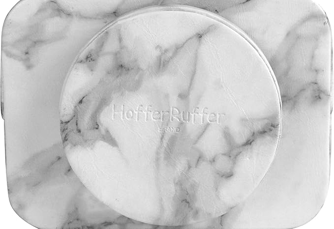 HofferRuffer Spinning Remote Control Holder, Remote Controller Holder, Remote Caddy, Media Storage Organizer, Spinning Remote Control Organizer, 7.3X 5.5 x 6 inches, Marble PU Leather