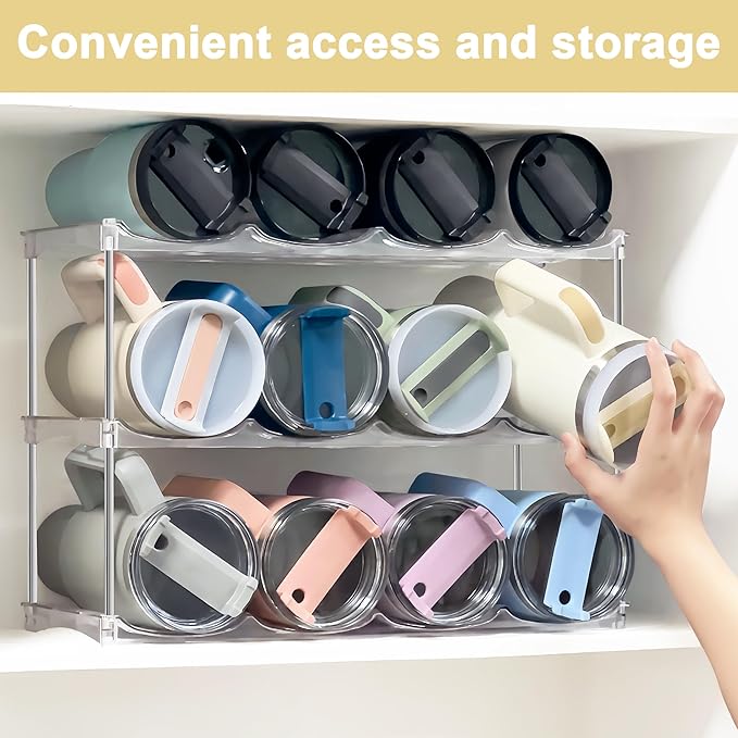 Water Bottle Organizer-Stackable Bottle Storage Rack, Water Bottle Holder for Cabinet Organization, Plastic Wine Racks/Drink Bottle Holder, 40oz Stanley Organizer for Kitchen Cabinets 4 Pack