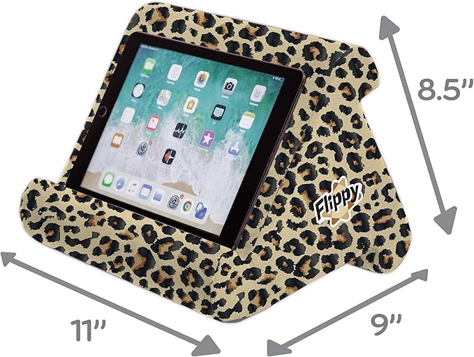 Flippy Original Tablet Pillow Stand & iPad Holder, Gift for Book Lovers & Readers, Multi-Angle Stand with Storage for Lap, Desk & Bed, Compatible with Kindle, Fire, iPad & Samsung, Def Leopard