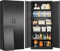 Metal Storage Cabinet with 2 Doors and 6 Shelves,Black Metal Cabinet with Lock,71" Lockable Garage Storage Cabinets,Locking File Cabinet,Steel Tool Cabinets for Home,Office,Garage,Shop,School