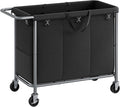 SONGMICS Laundry Basket with Wheels, 3-Section Rolling Laundry Hamper, 52.8 Gallons (200 L), Removable Liner, Steel Frame with Handle, 35.8 x 15.4 x 31.9 Inches, Ink Black URLS005B01