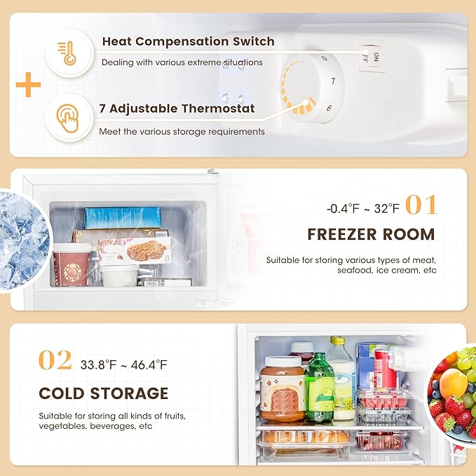 Manastin 3.55 Cu.Ft Mini Fridge with Freezer, Small Fridge with 2 Doors for Office, Kitchen, Dorm and Bedroom, Mini Refrigerator with Adjustable Shelves (White)