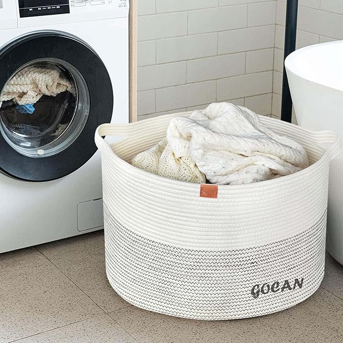 Extra Large Laundry Basket 22" X 22"X 14" XXXL Cotton Rope Woven Basket for Blankets Storage Basket with Handles for Living Room (Beige)