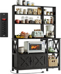 IRONCK Bakers Rack with Power Outlet, 45in Wide Coffee Bar Cabinet with Storage, 6-Tier Kitchen Storage with Doors, Microwave Stand for Kitchen, Dining Room