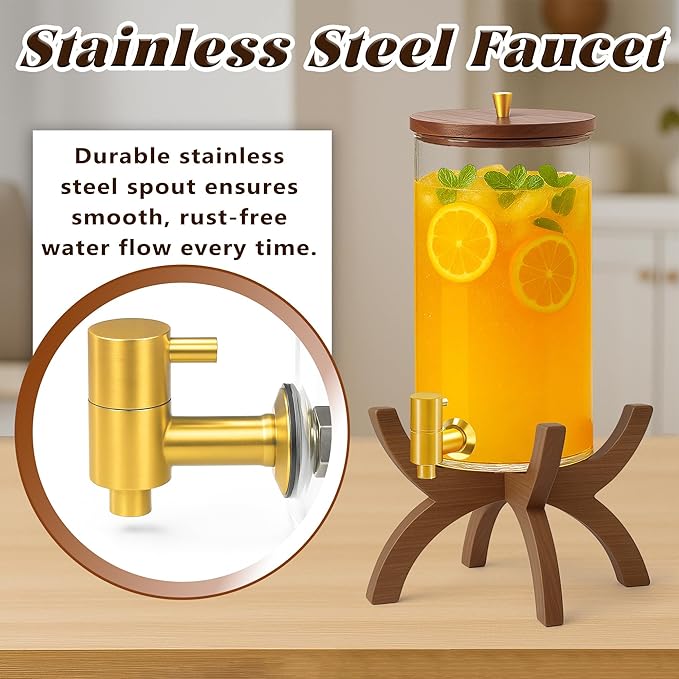 Glass Drink Dispenser,1.5 Gallon Beverage Dispenser with Stand,Lemonade Dispenser with Stainless Steel Faucet,Drink Dispensers for Parties, Bars and Home