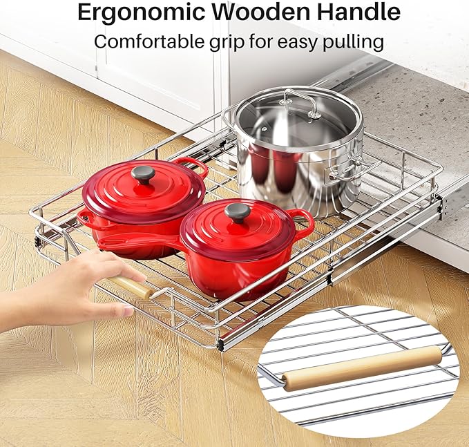 Pull out Cabinet Organizer, 15"W X 21"D, Heavy Duty Smooth Sliding Under Cabinet Shelves for Pots and Pans, Full-Extension Roll out Drawers, Slide out Organization for Home Kitchen Pantry