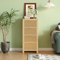 Mid-Century Modern Tall Wooden Dresser with 4 Spacious Drawers, Entryway Storage Chest with Smooth Metal Handles, Bedroom Clothes Organizer for Entryway, Office, and Small Spaces, Natural
